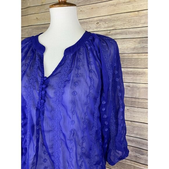 Olive And Oak Stitch Fix M Sheer Blouse Floral - Picture 3 of 9